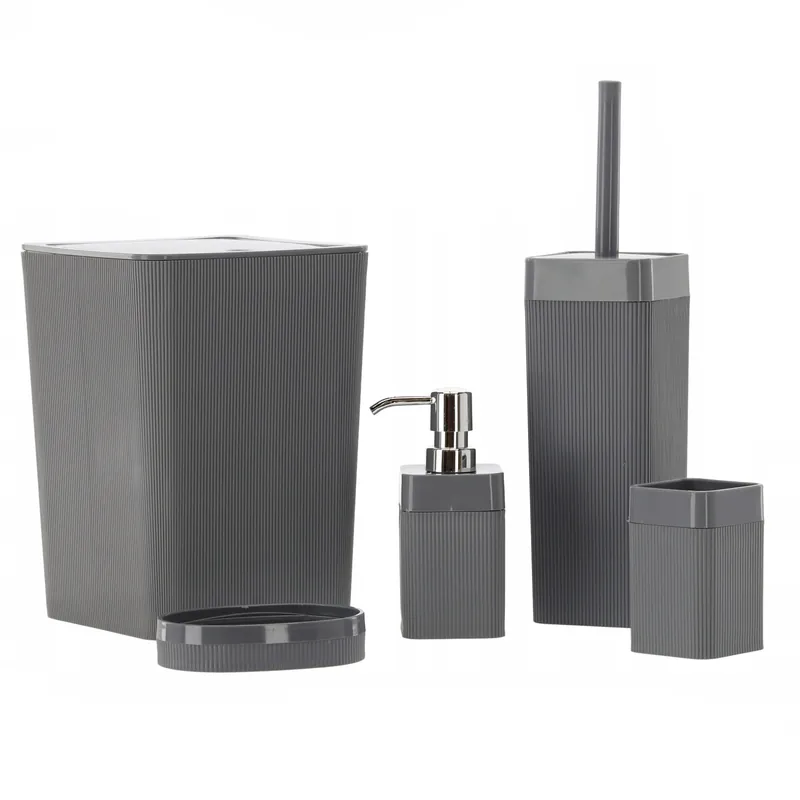 Livrare rapidă Set de accesorii pentru baie din plastic, 5 piese, gri