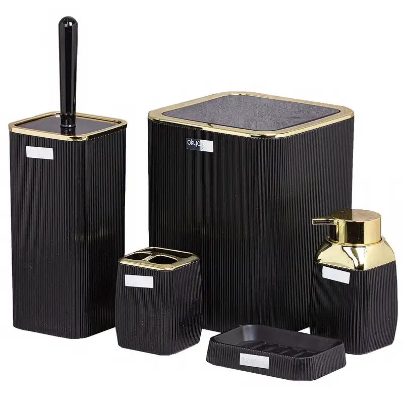 Reducere specială Set de accesorii patrate pentru baie din plastic, 5 piese, negru