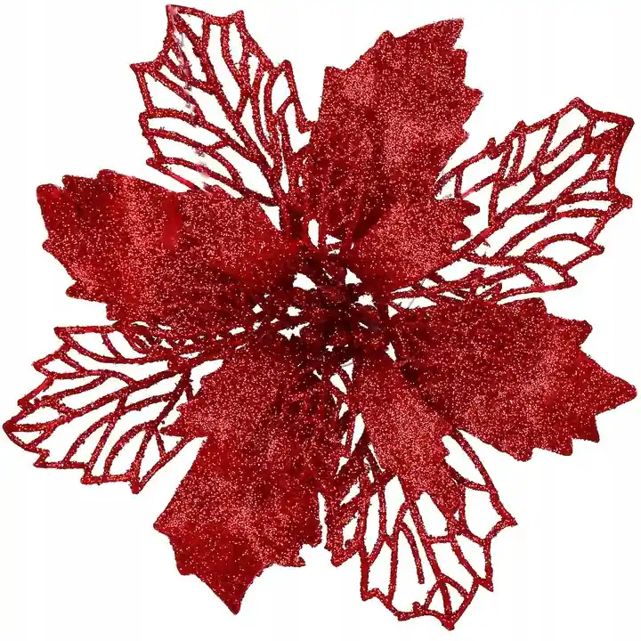Set 10 ornamente pentru bradul de Craciun, stea Poinsettia, 16cm, visiniu Retur ușor