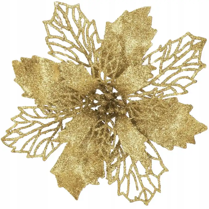 Plată securizată Set 10 ornamente pentru bradul de Craciun, stea Poinsettia, 16cm, galben auriu