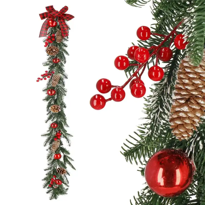 Lichidare de stoc Ghirlanda artificiala decorativa de Craciun, aspect inzapezit, 150 cm, ace 3D, verde