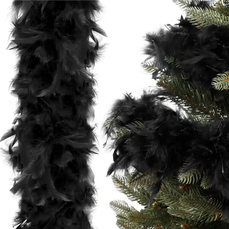 Preț mic Ghirlanda pentru decor sau bradul de Craciun, model puf si pene, negru, 180cm