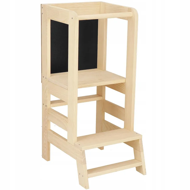 (DL) Turn de invatare inaltator multifunctional de bucatarie din lemn, cu tabla de scris, natur Noutate