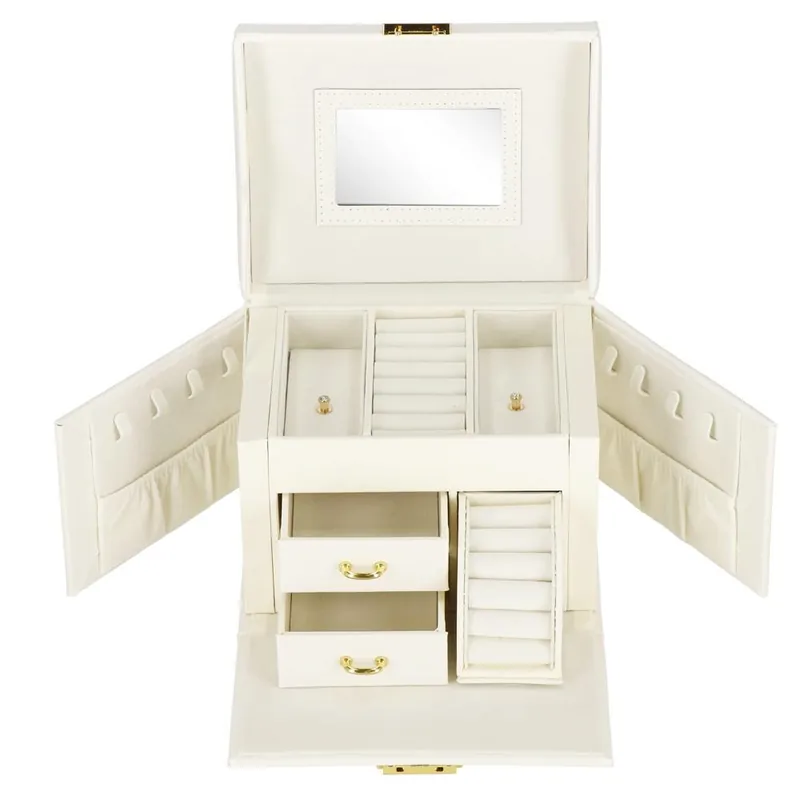 Reducere specială (DL) Cutie depozitare si organizare bijuterii, MDF, piele ecologica, 17,5 x 12 x 13,5 cm., crem