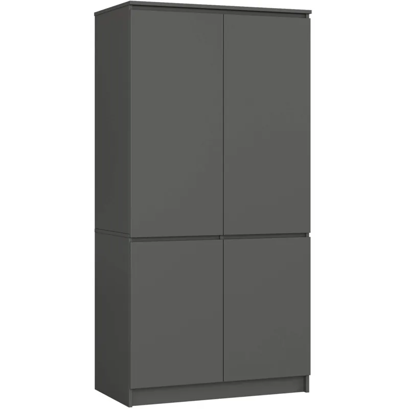 Dulap cu 4 usi, rafturi si bara pentru umerase, PAL laminat, 90x51x180 cm, gri grafit Discount