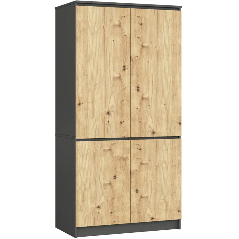 Preferatul clienților Dulap cu 4 usi, rafturi si bara pentru umerase, PAL laminat, 90x51x180 cm, gri grafit si stejar artisan