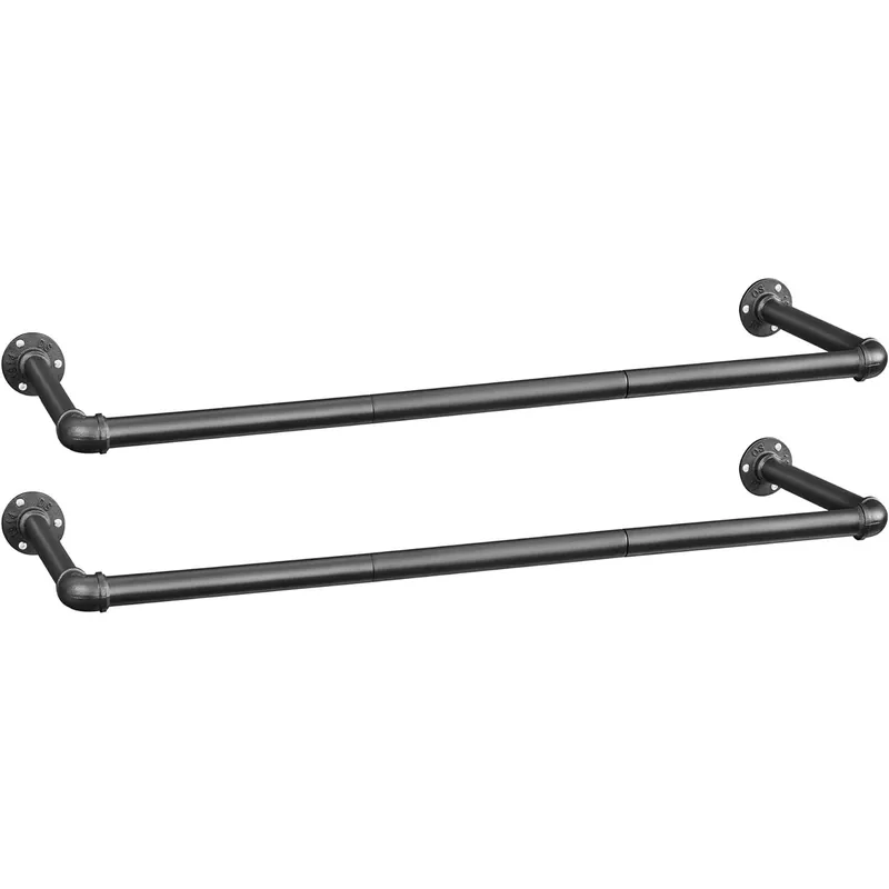 Reducere specială SONGMICS Set 2 sine metalice de agatat haine, montare pe perete, aspect industrial, 92x30x8cm, negru
