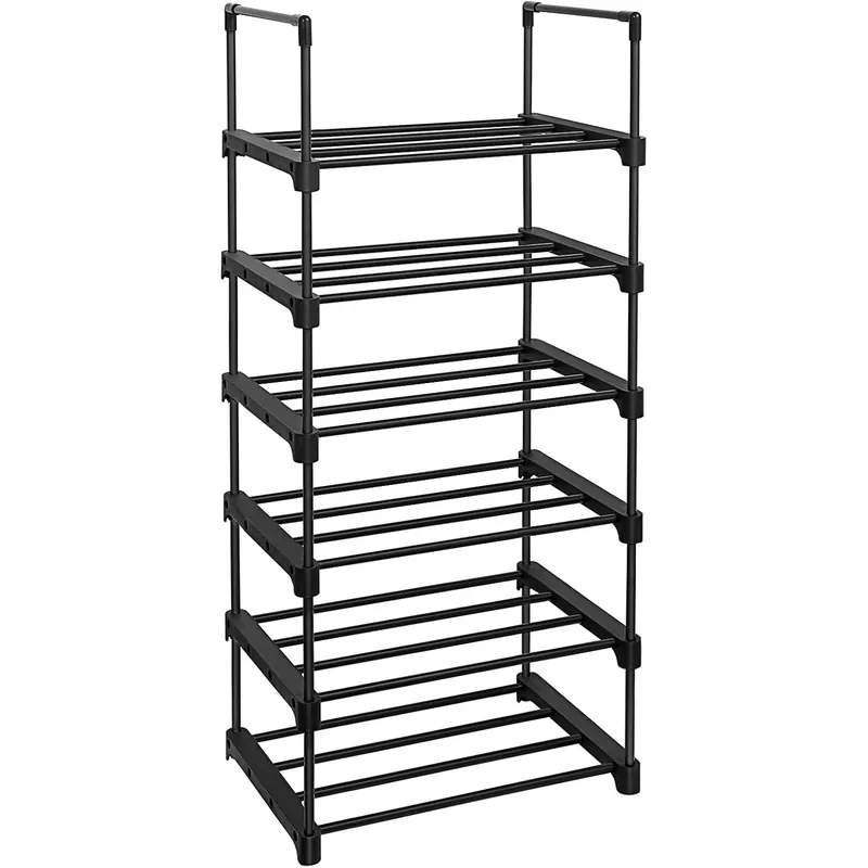 Livrare rapidă SONGMICS Raft pantofi 6 niveluri, 12 perechi incaltaminte, structura metalica, 45x30x106 cm, negru
