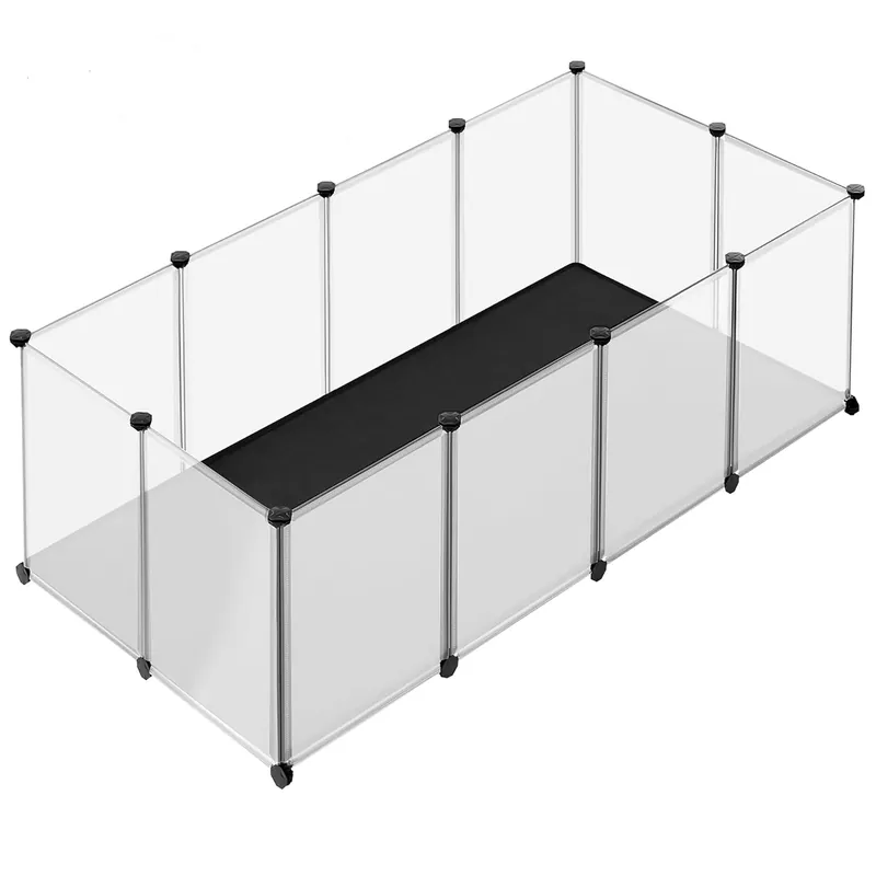 Mai ieftin SONGMICS Tarc animale mici modular cu placi de baza si covoras impermeabil, 143x73x46 cm, transparent
