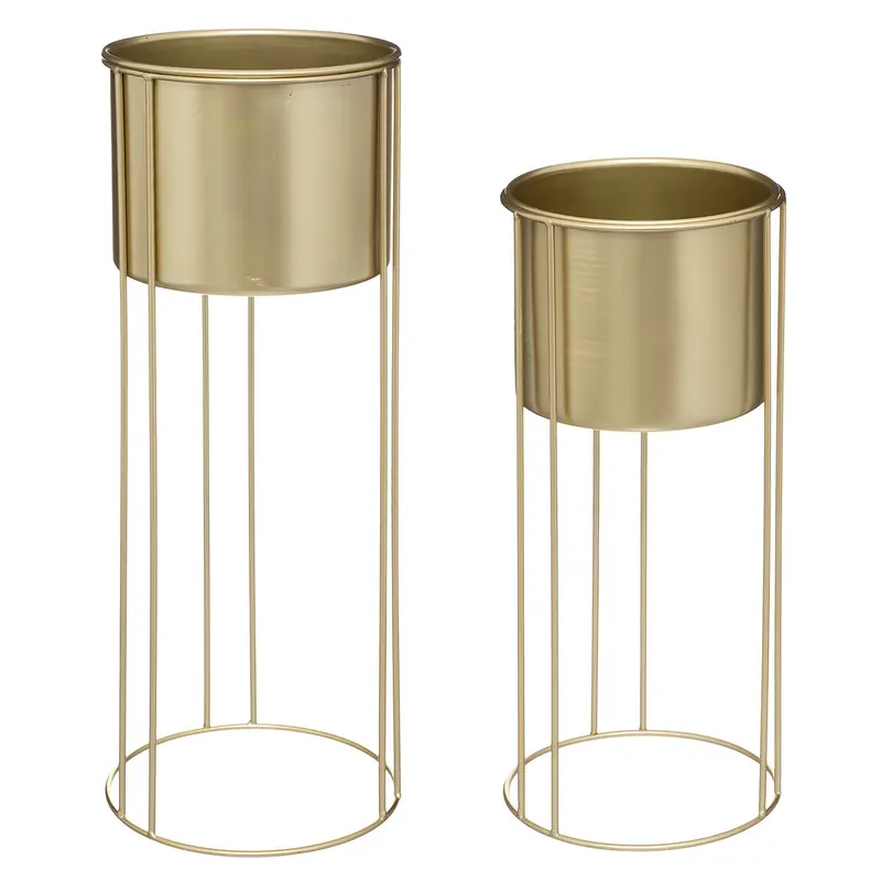 Popular Set ghivece metalice Atmosphera Le Collectionneur, suport inalt, 41 cm si 58 cm, auriu