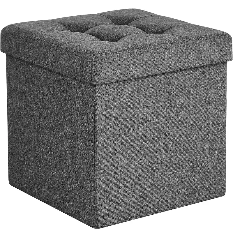 SONGMICS Taburet cu sezut moale, spatiu de depozitare, maxim 300kg, 38x38x38cm, gri inchis Ofertă