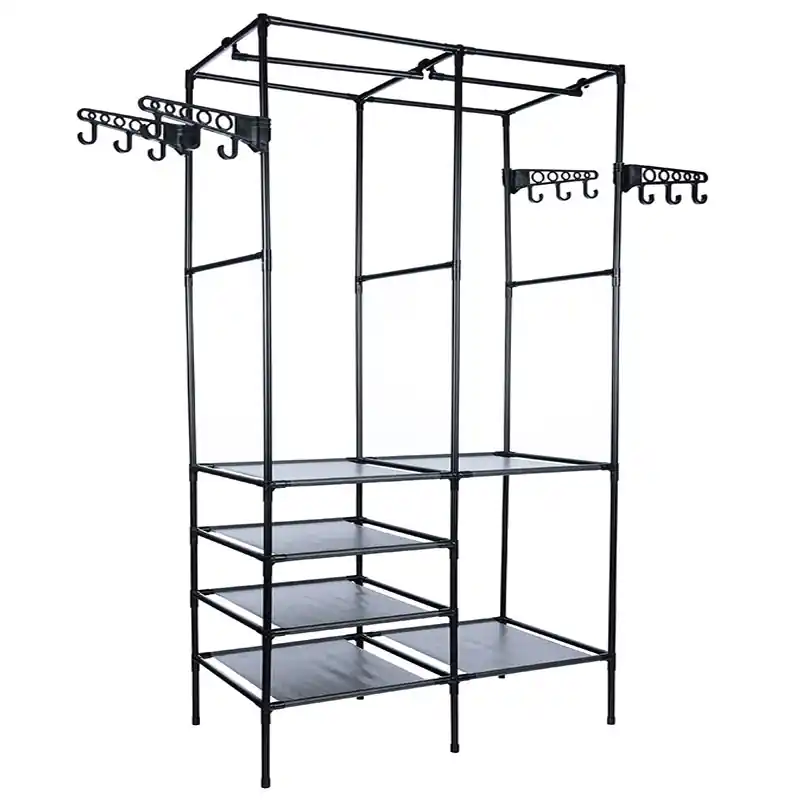 Stand de haine cu polite si tije pentru agatarea umeraselor, 85x44x174cm, negru Discount