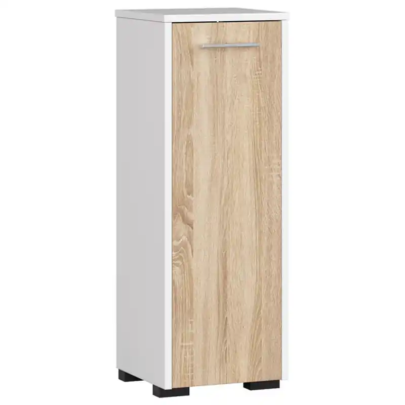 Dulap de baie tip baza, cu usa reversibila si raft interior, PAL 16 mm, 30x30x85 cm, alb si sonoma Reducere extra