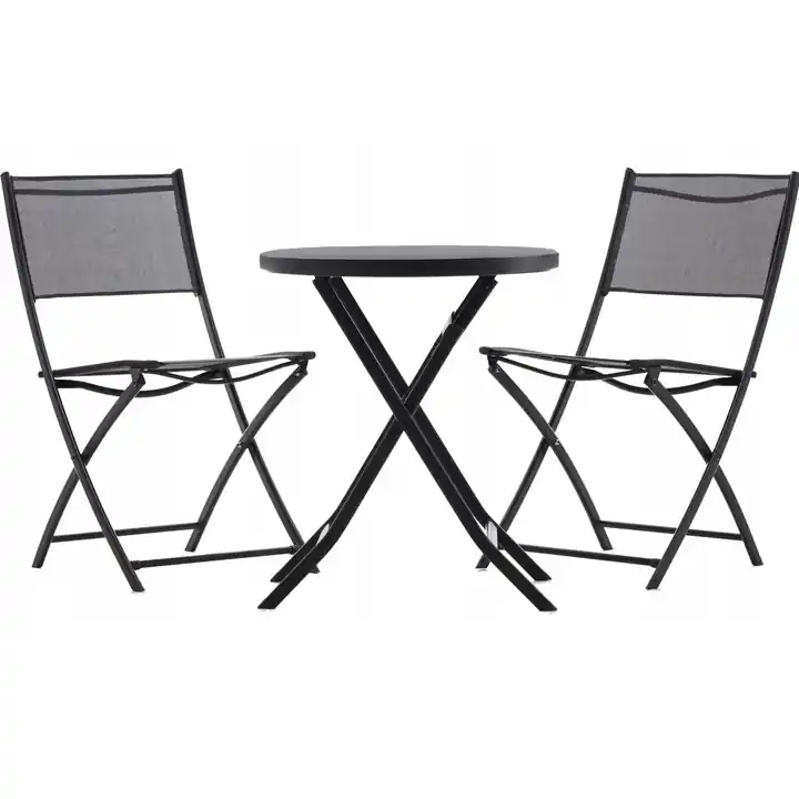 Cel mai vândut Set mobilier balcon pliabil cu masa sticla si 2 scaune, structura metalica, 60×70 cm, negru