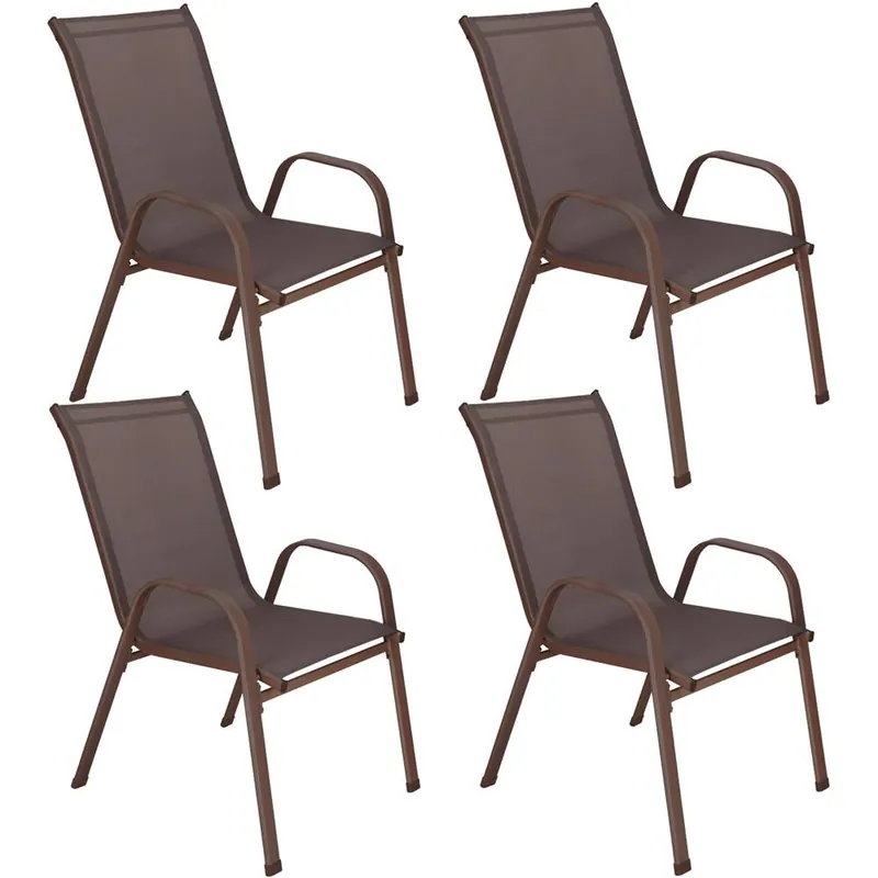 Preț redus Set 4 scaune gradina cu brate, cadru otel si sezut textilene, 53x72x92 cm, maro
