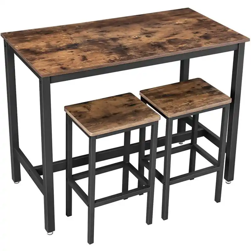 VASAGLE Set masa de bar cu 2 scaune, cadru din otel, blat lemn, stil industrial, 120x60x90cm, maro rustic Bestseller