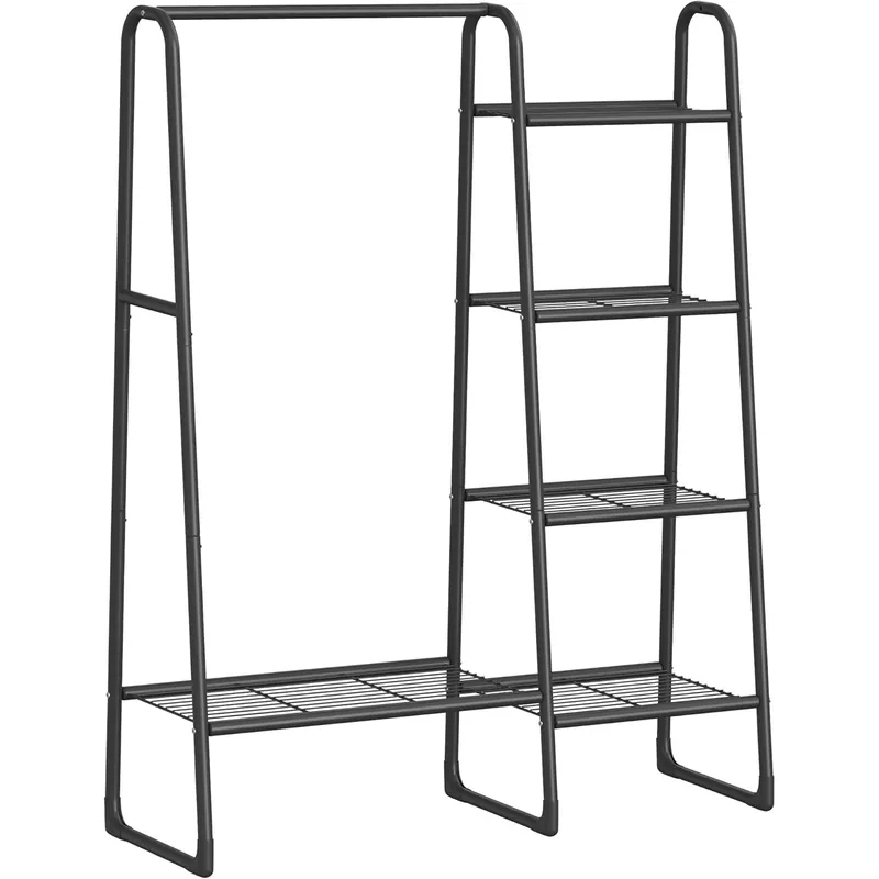 Super ofertă SONGMICS Cuier cu 5 rafturi si bara pentru haine, structura metalica, stil industrial, 40x102x153 cm, negru