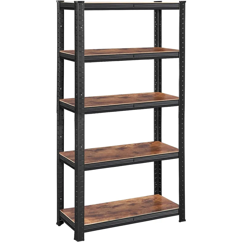 Calitate înaltă SONGMICS Raft cadru metalic modular pentru depozitare, 5 polite, 150x75x30cm, sarcina 650 kg, maro rustic