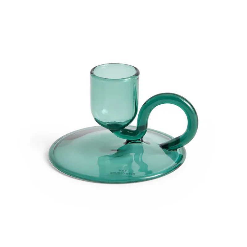 Sfeșnic mic, curbat, din sticlă aqua, Ø 7 cm - HAY Chilipir