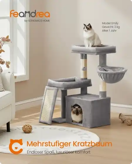 Cel mai bun preț Ansamblu pisici, Clawfy, Feandrea, Gri, 60.2x40x85.8 cm