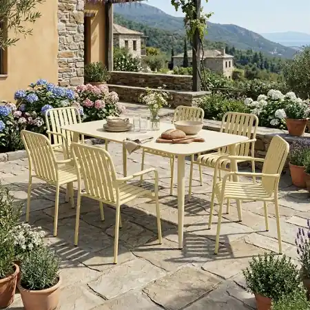 Set 7 masa si scaune gradina, Heven Vista, Champagne, 80x150x72 cm Discount