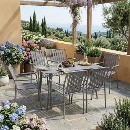 Ofertă exclusivă Set 7 masa si scaune gradina, Heven Vista, Antracit, 70x120x72 cm
