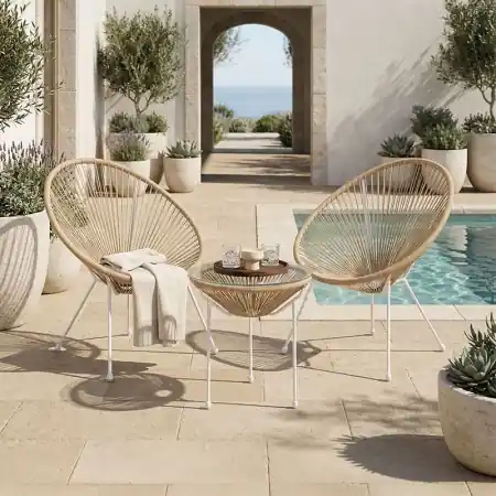 Set 3 piese masa si scaune gradina V3, Acapulco, Natural, 50x50x52 cm Livrare expres