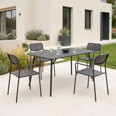 Plată securizată Set 5 masa si scaune gradina V1, Moraja Deraby, Negru, 80x140x72 cm