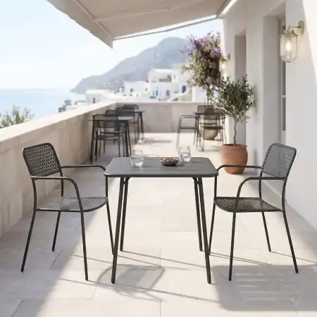Set 3 masa si scaune gradina V1, Moraja, Negru, 70x70x73 cm Cumpără online