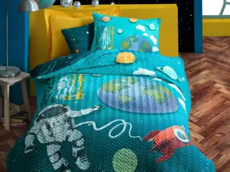 Cel mai vândut Set Lenjerie si Cuvertura Copii, cu Elastic, Little Astronaut (Bumbac 100%)