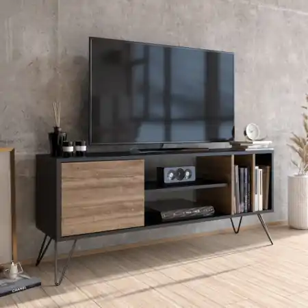 Comoda TV Mistico (140) - Walnut, Negru Preț redus