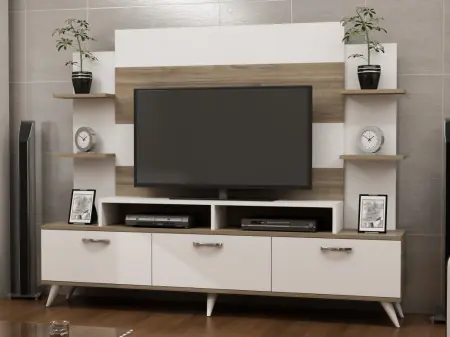 Preț redus Comoda TV Diana - Alb, Walnut