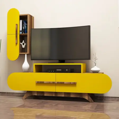 Reducere extra Comoda TV Rose S - Walnut, Yellow