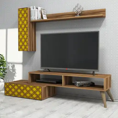 Ofertă Comoda TV Planet - Walnut, Yellow