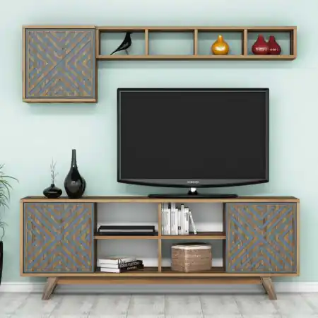 Comoda TV İnci - Walnut, Blue Popular