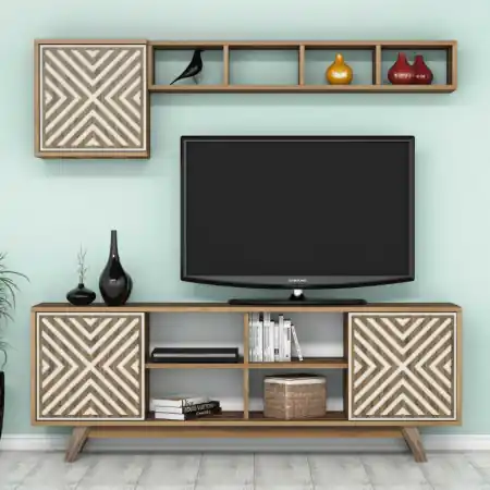Retur ușor Comoda TV İnci - Walnut, Crem