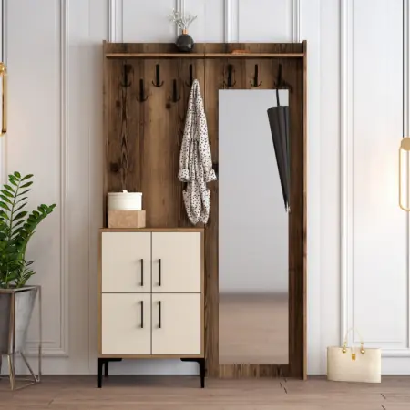 Cuier pentru Hol Berlin BC - Walnut, Crem Livrare expres