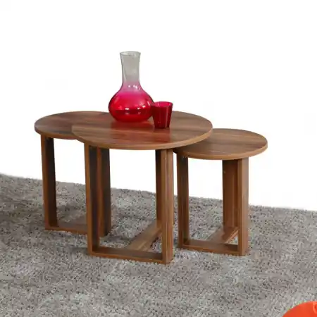 Calitate înaltă Set 3 Masute Auxiliare Mira - Walnut
