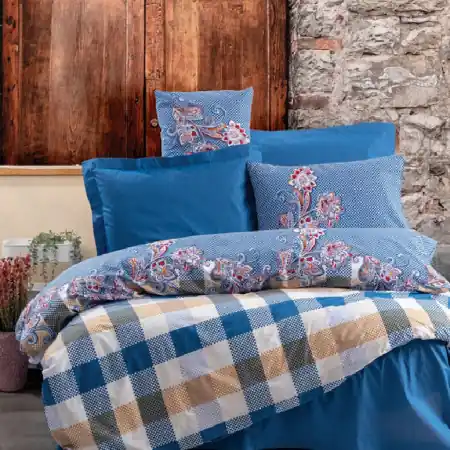 Lenjerie Family Galano Bleumarin, cu 2 cearsafuri de Pilota (Bumbac 100%) Disponibil imediat