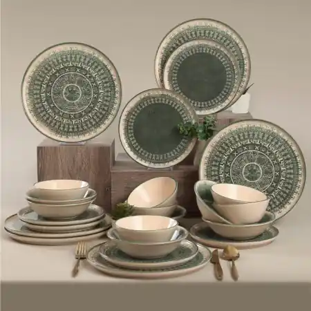 Preț mic Set veselă din ceramică, 24 bucati Lavante splash Verde