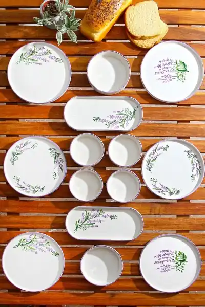 Set vesela mic dejun, 14 bucati Lavanta Alb 19x19x3.5 cm Ofertă specială