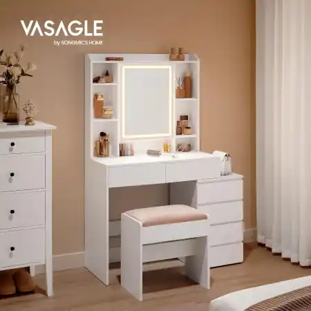 Masa de toaleta, Vasagle, Alb, 40 x 97.5 x 145 cm Reduceri