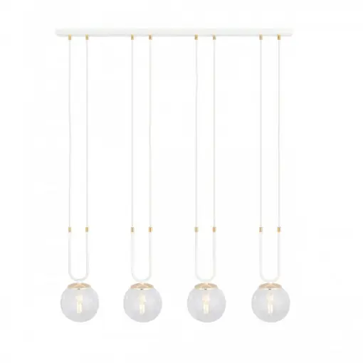 Cumpără acum Lustra liniara alba cu 4 pendule cu globuri transparente Glam