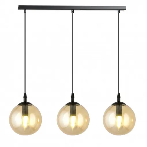 Lustra liniara neagra cu 3 pendule cu globuri bej Cosmo Doar azi