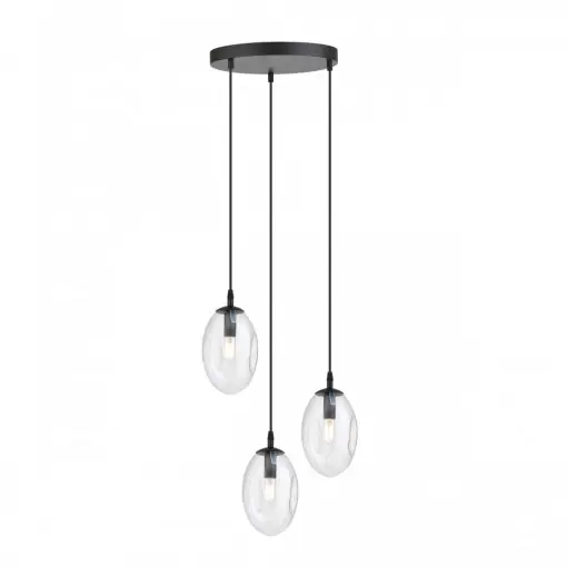 Ofertă Lustra moderna rotunda neagra cu 3 pendule din sticla transparenta Astral