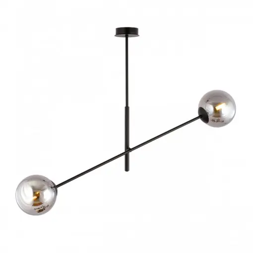 Lustra moderna neagra cu 2 globuri din sticla fumurie Linear Preț redus