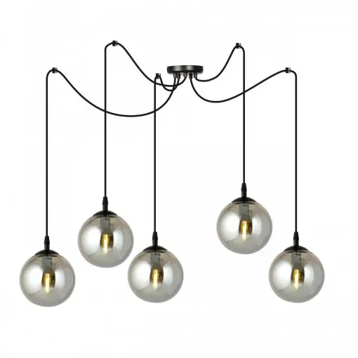 Lustra suspensie moderna neagra cu 5 globuri fumurii Gigi Reducere de preț