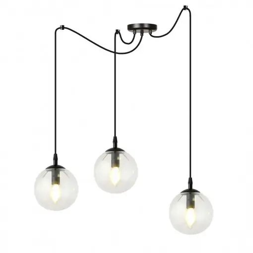 Ofertă limitată Lustra suspensie moderna neagra cu 3 globuri transparente Gigi