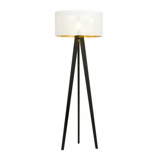 Plată sigură Lampadar modern negru cu abajur alb si interior auriu Aston
