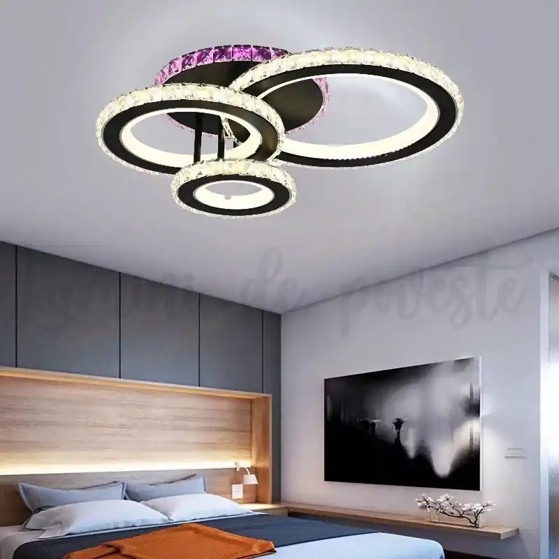 Lustra LED 136W Cristal 3 Cercuri Negru RGB Retur gratuit